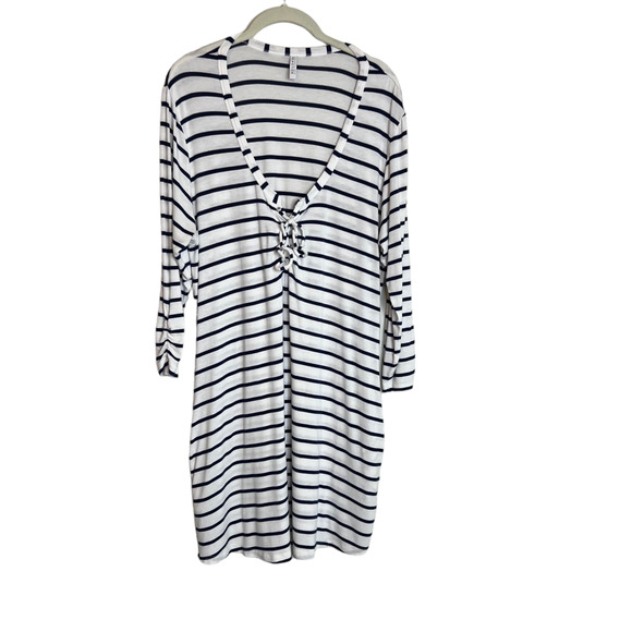 Kenneth Cole Reaction Womens Nautical Shift Dress Medium White Navy Striped - Picture 1 of 4